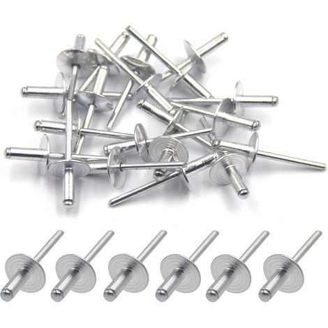 50pcs Rivets Aveugles En Aluminium Avec Large Bride 4.8mm X 12mm, Paquet De 50 (argenté)
