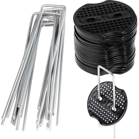 Lot De 50 Clous De Jardin, 50 Broches De Sécurité De Jardin En Acier Galvanisé Et 50 Pièces De Rondelle À Tampons, Pour Sécuriser La Poussière Des Mauvaises Herbes, Le Filet, L'Aménagement