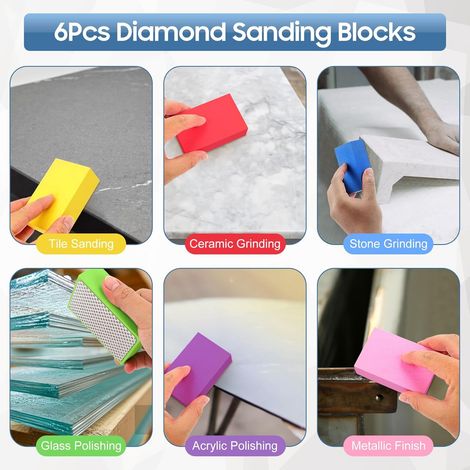 6pcs Éponges De Ponçage, Blocs De Ponçage, Tampons De Polissage À La Main En Diamant Cales À Poncer À Main Pour Carreaux, Céramique, Verre, Pierre, Granit, Marbre (60 120 200 240400600 1000)