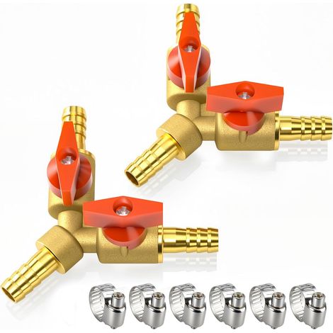 2 Pcs 10mm Robinet À Boisseau Sphérique 3 Voies En Laiton, Raccord De Vanne D'Arrêt À 2 Interrupteurs En Forme De Y Avec 6 Colliers De Serrage
