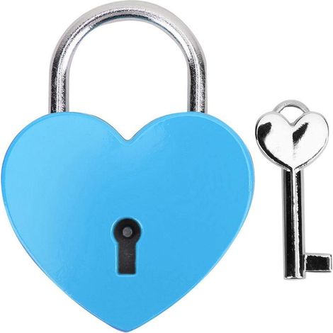 Cadenas, Serrure En Forme De Coeur En Métal Avec Clé, Serrure En Métal Pour Boîte À Bijoux Livre Journal De Bagages(bleu)