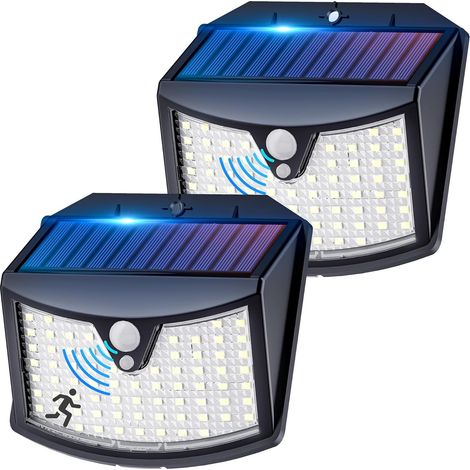 Lampe Solaire Exterieur, 【lot De 2】 Lumière Solaire Extérieure, 3 Modes Ip65 Étanche - Éclairage Extérieur Solaire Pour Jardin, Garage, Patio, Lampe Exterieur Murale [classe Énergétique A]