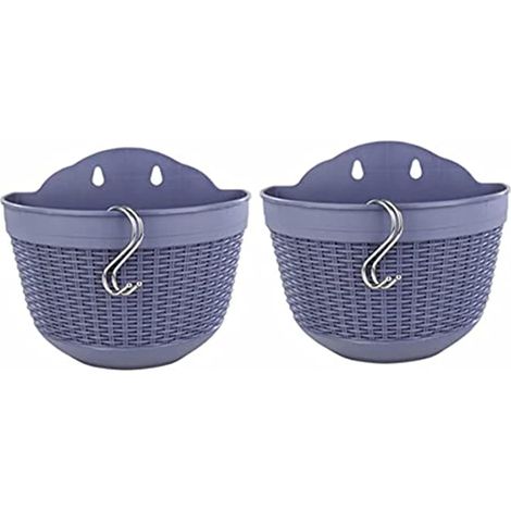 Lot De 2 Pots De Fleurs À Suspendre Au Mur, Semi-circulaires, En Plastique, Avec Crochets, Pour Clôture, Balcon,terrasse,21 Cm,bleu