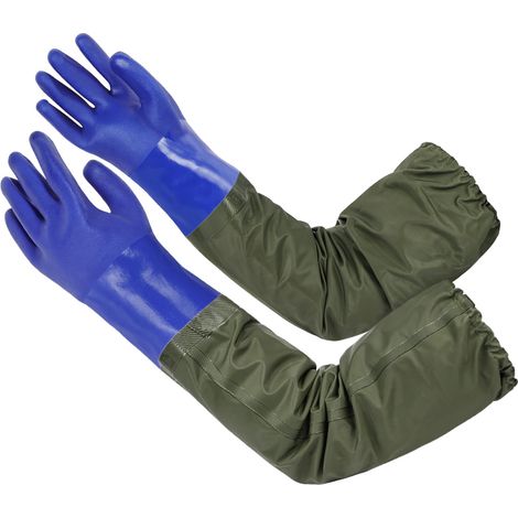 Dépolie Étanche Gants Allongés En Caoutchouc, 69cm Gants De Nettoyage D'Étang, Gant De Canalisations Pour Nettoyage D'Étang, Industrie Chimique, Agriculture, Pêche, Construction (bleu)