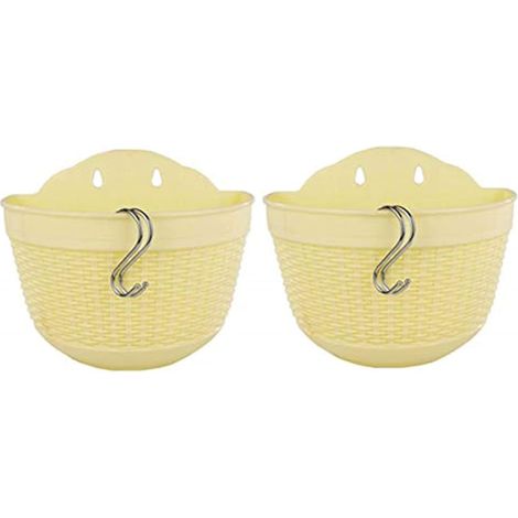 Lot De 2 Pots De Fleurs Muraux Semi-circulaires Suspendus En Plastique Avec Crochet Pour Clôture, Balcon, Terrasse (21 Cm, Jaune)