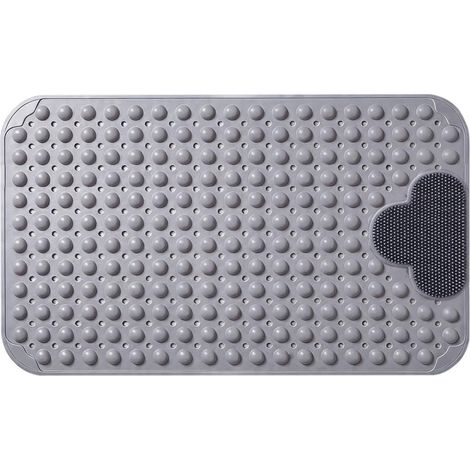 50 X 80 Cm Gris Tapis De Douche Antidérapant, Pvc Tapis De Douche Antidérapant, Espace Massage Pieds, Douche Antidérapant Avec Ventouses Et Trous De Drainage, Pour La Salle De Bains