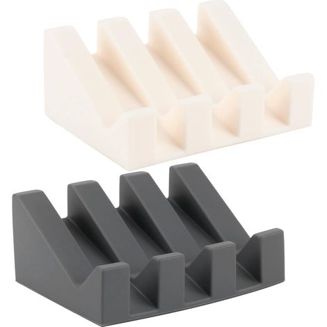 2 Pièces Porte-savon En Silicone Auto-drainant Support À Savon Porte Savon Avec Égouttoir Accessoires Pour Cuisine Salle Bain(gris + Blanc)