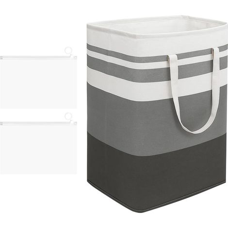 75l Gris Blanc Panier À Linge Pliable Avec 2 Sacs De Rangement À Fermeture Éclair,sac À Linge Avec Poignée Grand Collecteur De Linges Pour Chambre À Coucher,salle De Bain,appartement D'Étudiant