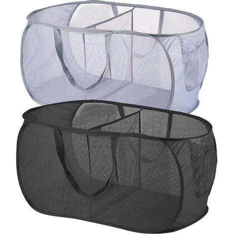Paniers À Linge Pops Ups,paniers À Linge Pliables,corbeille A Linge Pliable,2 Pièces Paniere A Linge Pliable,panier De Rangement Respirant En Maille (noir + Gris,58x36x36 Cm)