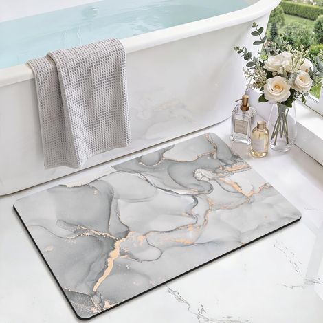 Tapis De Bain Antidérapant Ultra Mince 40x60cm Gris Clair Super Absorbant, Sèche Rapide, Motif Marbre Moderne, Facile À Nettoyer, Pour Salle De Bain, Baignoire Et Douche