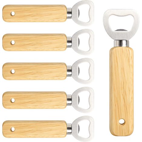 Décapsuleurs En Bois À Graver, 6 Ouvre-bouteilles À Main Avec Tête En Acier Inoxydable Et Trou De Suspension – À Personnaliser Soi-même Pour La Maison, Le Bar, Les Fêtes Et Les Cadeaux Kh1306