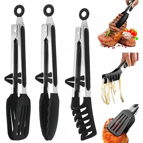 Pince Cuisine, 3 Pièces 27 Cm Pince Cuisine Inox En Acier Inoxydable Avec Support, Silicone Alimentaire Sans Bpa Avec Pince De Cuisine Anti-brûlure Et Antidérapante, Lavable En Machine