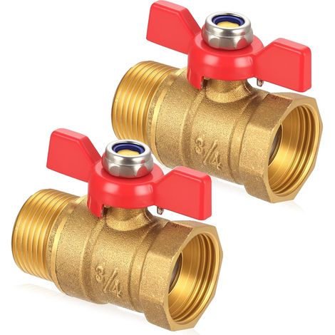 2 Pcs Vanne 3/4", Vannes Robinet À Boisseau Sphérique En Laiton 3/4", Valve Robinet D'Arrêt Filetage Femelle/mâle Avec Poignées Pour Conduites D'Eau Et Robinets