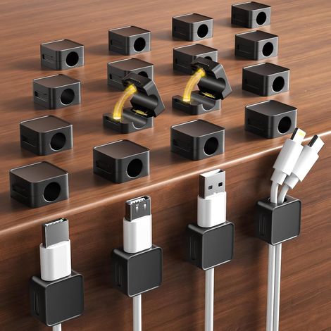 20 Pack Clips Câble, Organisateur Câble Magnetique, Organisateur De Câble Avec Auto-adhésifs, Magnetic Cable Clips, Support Cable Pour Maison, Bureau Cable Management