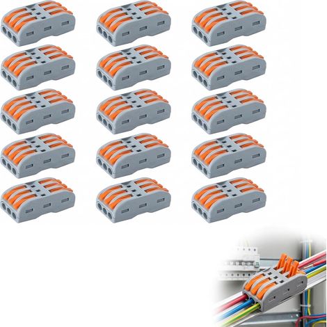15 Pièces Bornes De Connexion Rapide Spl-3c, Connecteurs Rapide 3 Entrées 3 Sorties Avec Levier, Cosses Et Kits, Conducteur Compact Fils Connecteurs Pour Câbles 0,08-4 Mm², Pour Voiture, Led Co