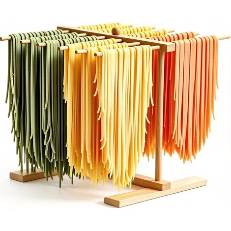 Manuel Séchoir À Pâtes, Sechoir A Pates Fraiches,séchoir À Pâtes En Bois Avec Tige De Transfert Et 12 Tiges, Support À Pâtes Pliable