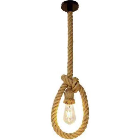 Lustre Suspension Industrielle Corde De Chanvre Luminaire Plafonnier 50cm