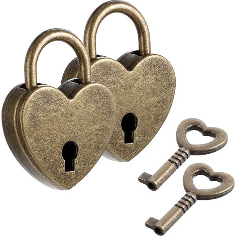 Lot De 2 Petits Cadenas En Forme De Cœur Avec Clé, Bronze Antique Pour Boîte À Bijoux, Agenda, Casier