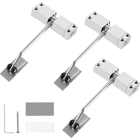 Lot De 3 Fermeurs De Porte À Tige Réglables, Amortisseur De Porte, Pour Portes Intérieures, Boîtier En Acier Inoxydable, Ressort De Porte Réglable Avec Roulettes, Kit De Montage Inclus