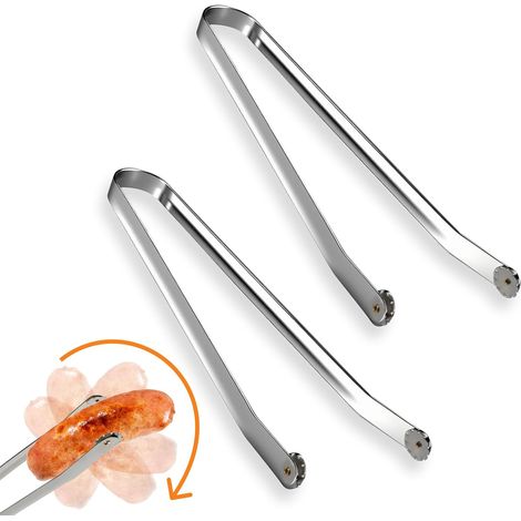2 Pc Pince Barbecue Inox À Roulette,36cm,manche Résistante Pour Retourner Viandes,saucisses,bacon Et Légumes Lors Des Grillades En Extérieur,pince À Saucisse À Roulettes En Acier Inoxydable