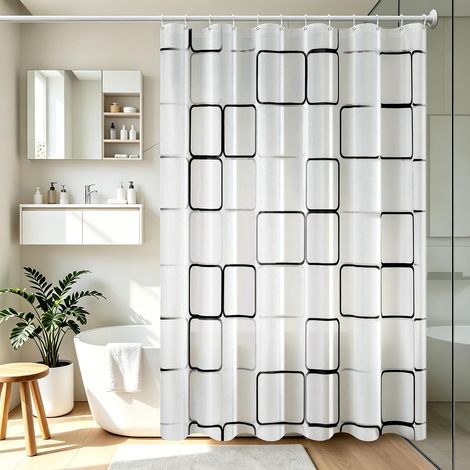 Rideau De Douche Résistant Aux Moisissures Pour Salle De Bain, 180 200 220 240 Cm Grand Rideau De Baignoire, Imperméable Peva Rideaux Salle De Bain, Avec Œillets Crochets, Carré, 200x240 Cm