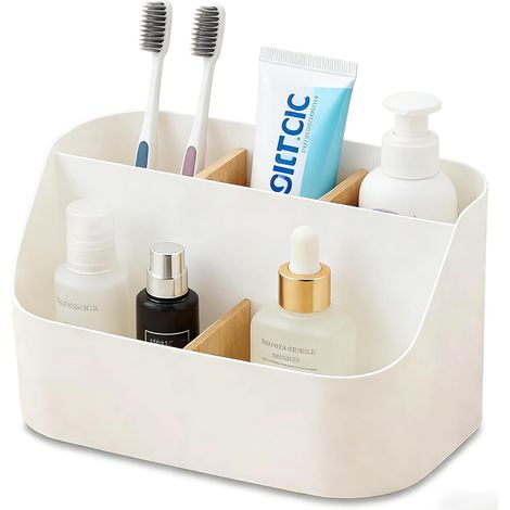 Porte Brosse À Dents Électrique Avec Cloisons En Bois Organisateur De Bureau & Rangement De Bureau 5 Compartiments Support Brosse À Dents Multifonctionnel Accessoire Salle De Bain & Bureau