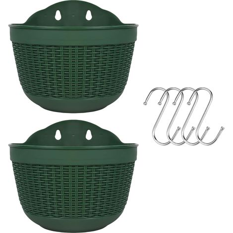 Lot De 2 Pots De Fleurs Suspendus D'Extérieur En Plastique Pour Balcon, Clôture, Pots De Fleurs Muraux Avec Drainage Et 4 Crochets