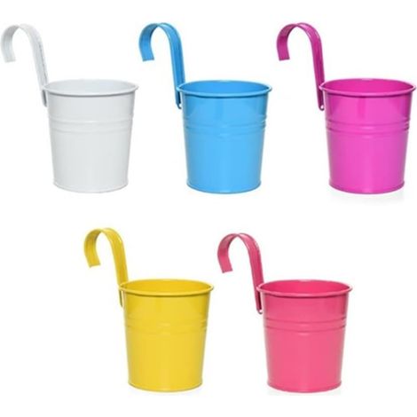 Lot De 5 Pots De Fleurs À Suspendre En Métal Avec Crochet Pour Décoration Intérieure Et Extérieure Pour Balustrade (multicolore A)