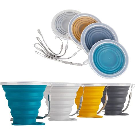 2pcs Tasse En Silicone Pliable, Gobelets De Voyage Pliables Avec Couvercle Hermétique, Ensemble De Gobelets En Silicone Portables Réutilisables Pour Pique-nique, Camping, Randonnée, Voyage