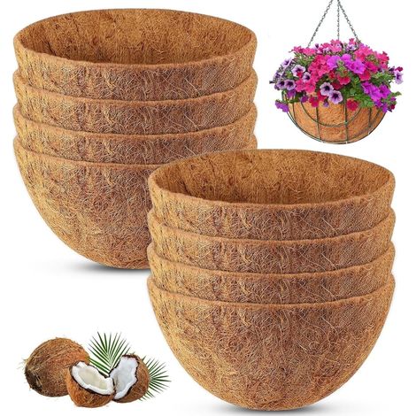 8 Pièces Doublures Rondes En Fibre De Coco Pour Pots À Suspendre, 20cm Doublure Tapis En Fibre De Coco 100% Naturelle