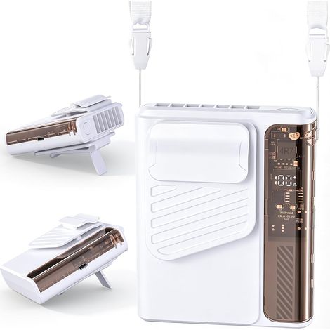 Ventilateur Portable Usb Rechargeable Extérieur - 3en1 Cou Ceinture Bureau Moteur Puissant 5 Vitesses 4000mah Écran Led Noir