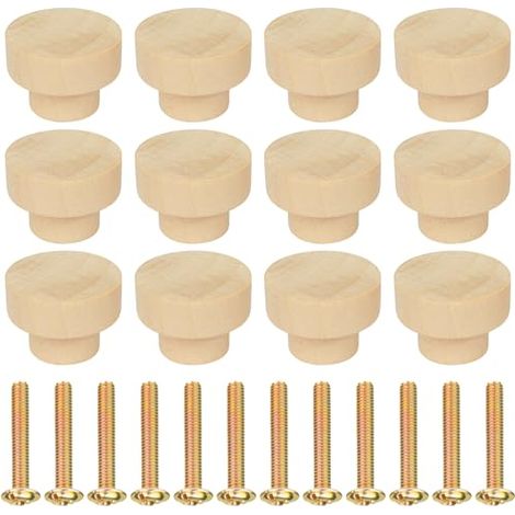 12pcs Poignée Meuble En Bois, Rond Boutons De Meuble, Boutons De Portes Pour Placards, 35 Mm Poignet De Tiroir, Pour Décoration D'Intérieur, Placard, Penderie, Tiroir, Armoires De Cuisine