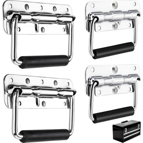 4 Pcs Poignée Flight Case, Poignées Pliantes À Ressort Poignée Pliante Métal Pour Boîtes D'Enceintes, Boîte À Outils, Porte De Boîte À Outils (140 Mm, 110 Mm)