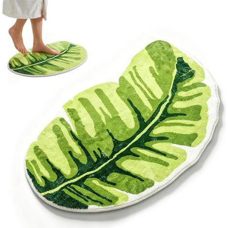 Tapis De Bain En Forme De Feuille De Monstera, Tapis De Douche Tropical Lavable Et Antidérapant, Tapis De Sol Pour Salle De Bain Et Wc, Décoration De Salle De Bain Élégante Et Pratique