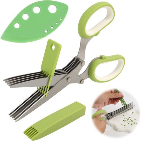 Ciseaux De Cuisine À 5 Lames En Acier Inoxydable, Ciseaux Multi-usages Pour Herbes Aromatiques, Ciseauxs Cuisine Avec Poignée Et Protection Lame, Pour Ciseauxs Herbes Aromatiques, Ciboulette, Persil