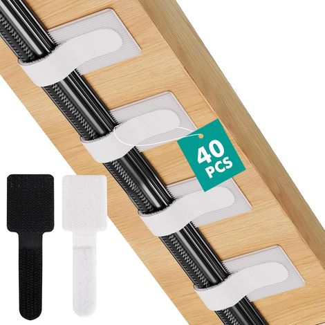 40 Pièces Cable Management, Organiseur Câbles Sous Le Bureau, Nylon Réutilisable Gestion Câbles Pour Bureau, Support Câbles Table De Nuit Autocollante, Câbles Recharg