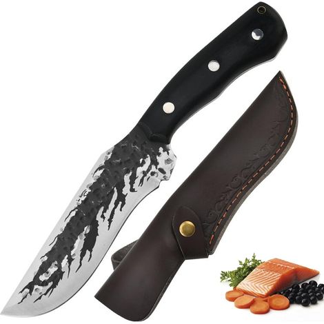 Couteau De Cuisine Japonaise Maison Et Extérieur Couteaux De Cuisine Avec Étui En Cuir Bbq Forgé À La Main Full Tang High Carbon Steel Couteau Universel