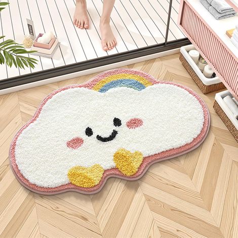 Tapis De Bain Antidérapant Mignon, Les Nuages Tapis Salle De Bain Moelleux En Microfibre, Tapis De Douche Absorbant Lavable En Machine Pour Salle De Bains Cuisine Chambre (rose, 50x80cm)