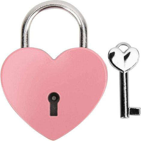 Cadenas, Serrure En Forme De Coeur En Métal Avec Clé, Serrure En Métal Pour Boîte À Bijoux Livre Journal De Bagages(rose)