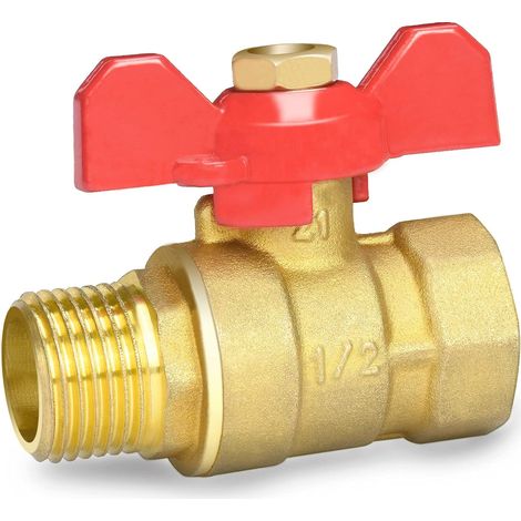 Robinet À Boisseau Sphérique 1/2 Pouce En Laiton Avec Poignée Aile Rouge - Filetage Externe/filetage Interne Passage Complet Dn15 Pn16
