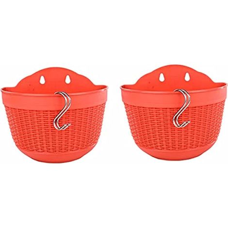 Lot De 2 Pots De Fleurs À Suspendre Au Mur, Semi-circulaires, En Plastique, Avec Crochets, Pour Clôture, 21 Cm, Rouge