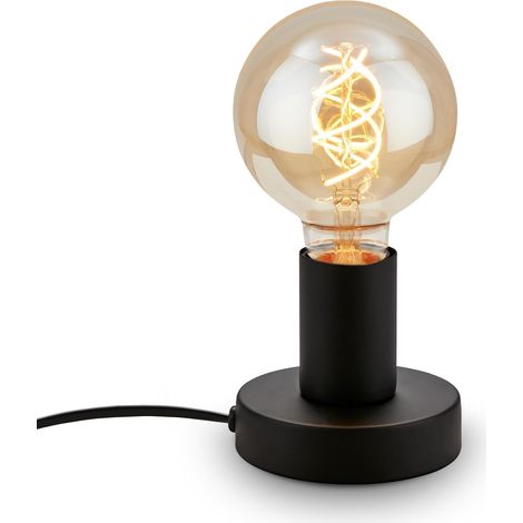 Lampe De Chevet Rétro Avec Interrupteur À Câble, Douille E27, Max. 10 Watts, Lampe De Table Vintage, Lampe De Bureau, Lampe De Chevet, Liseuse, 10x9 Cm, Noir [classe Énergétique A]