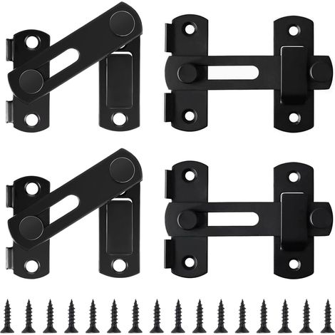 180 Degrés Verrou Porte Grange Coulissante 4pcs 4" Loquet De Porte Coulissante Rabat Verouille Porte En Acier Inoxydable Petits Boulons De Porte Double Face Pour Portes Armoire Fenêtres - Noir