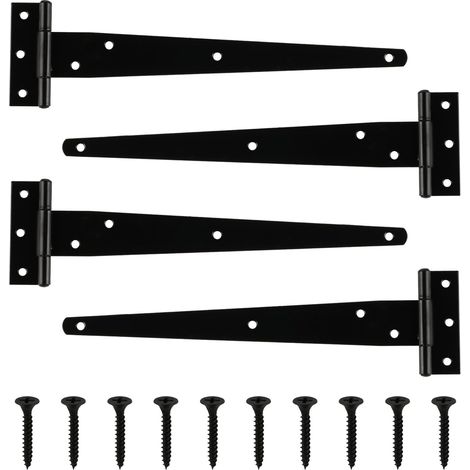 Lot De 4 Charnières En T Robustes De 25,4 Cm, Charnières De Porte De Grange Galvanisées Noires Pour Portes D'Abri De Jardin Et Clôtures En Bois