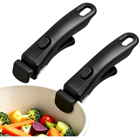 2 Pièces Poignée Amovible Universelle Pour Poêles Et Casseroles, Résistante À La Chaleur 250°c, Antidérapante, Supporte 10kg – Compatible Avec La Plupart Des Ustensiles (noir)