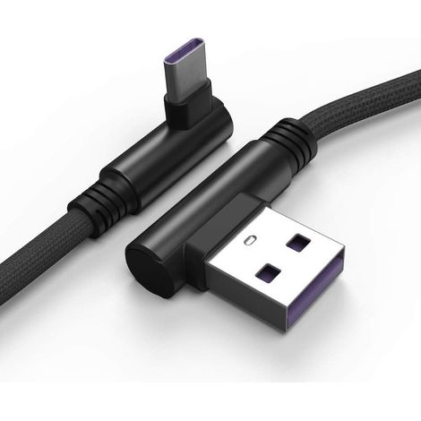 Câble Usb C, 1m Type C À Angle Droit 90° À Charge Et Sync Rapide Compatible Avec Huawei P40, Moto G9, Xiaomi Note 10/11/pro, Realme 8, Samsung A52, S22/s21/s20/fe S10/a22/pixel 6 Etc Noir