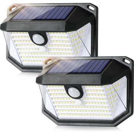 Lampe Solaire Exterieur Detecteur De Mouvement Ip65 Etanche Lumiere Projecteur Led Éclairage Mural D'Extérieur Spot Solaire Luminaire Pour Jardin Garage Carport Terrasse Maison Noir [lot De 2]
