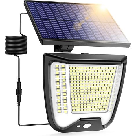 Solaire Exterieur Mouvement Detecteur Lampe: 288 Led Eclairage Puissant Lumiere Extérieur Solaire De 3 Mouvement Détection Mode Ip65 Étanche Éclairage Exterieur Avec Câble 5m [classe Énergétique A+++]