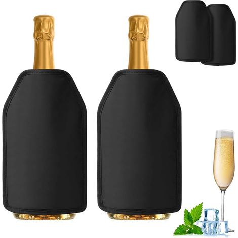 2 Pcs Rafraîchisseur À Vin：refroidissement Longue Durée,rafraîchisseur Bouteilles Vin,manchon Refroidisseur De Vin Réutilisable,pour Bouteilles De Vin Efroidir Le Champagne,bière,vin(noir)