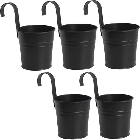 Lot De 5 Pots De Fleurs À Suspendre En Métal Avec Crochet Pour Décoration Intérieure Et Extérieure (noir)